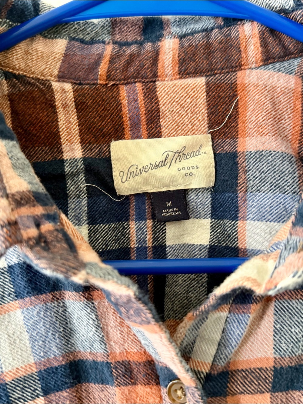 Universal Thread Plaid Button-Down Shirt in Navy & Orange - Picture 4 of 5